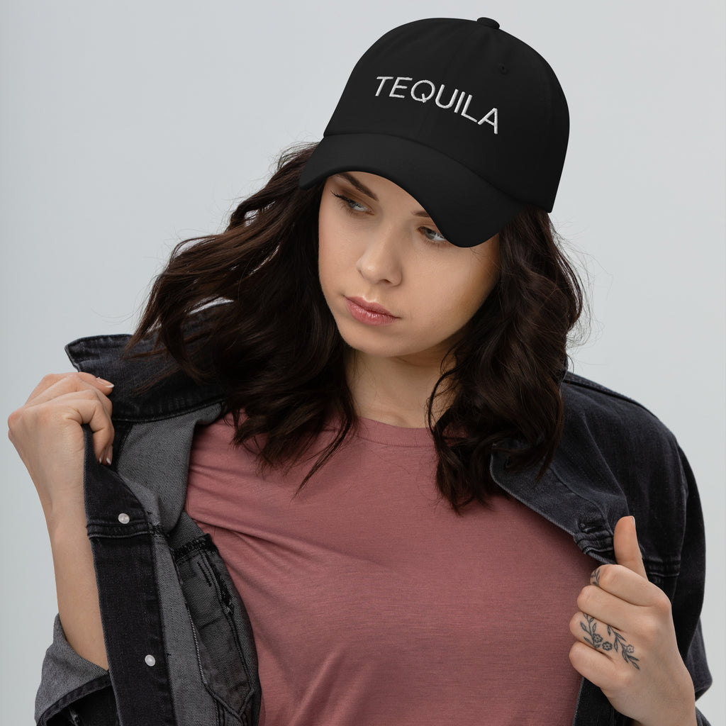 Tequila Hat by Aloe Gal_Black Baseball Cap with White Embroidery